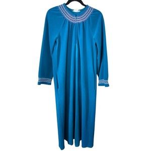 Vintage 80s Vanity Fair Velour Robe Housecoat Teal Jewel Tone‎ USA Size Small